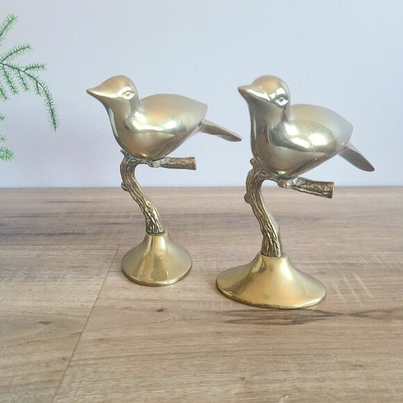 Set of 2 vintage brass birds on branches figurines. - Picture 2 of 7